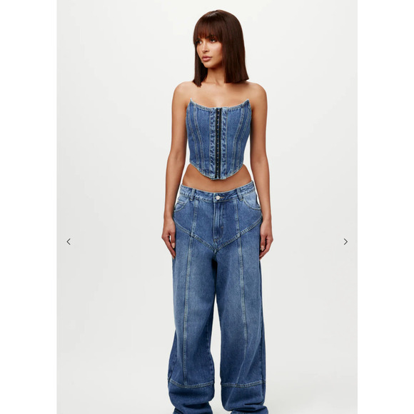 Naked Wardrobe 25 Jeans Wide Leg Seamed Stitched Front Baggy Oversized Denim NEW - Picture 1 of 10